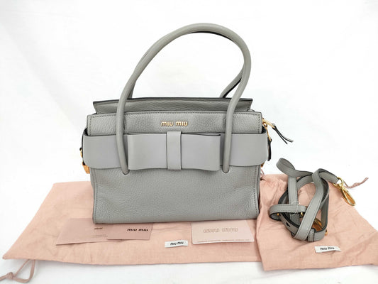Miu Miu Madras Fiocco 2-way Gray Handbag