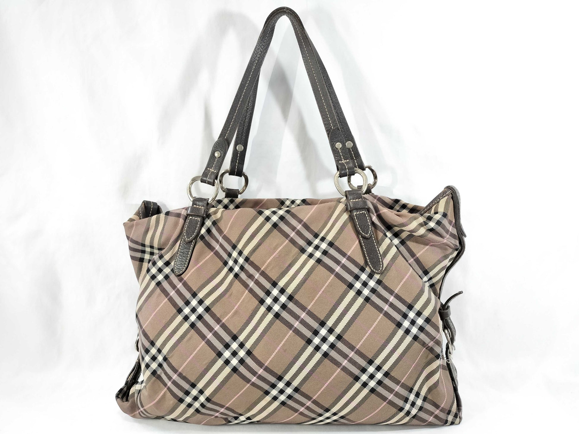 BURBERRY Blue Label Tote Bag Nylon Pink Check Tote Bag