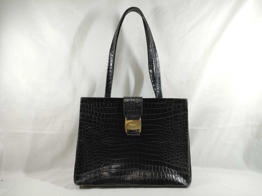 Salvatore Ferragamo Vara Embossed Black Tote Handbag