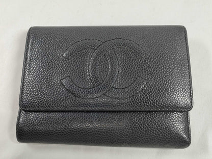 CHANEL Coco Mark Caviar Skin Coco Mark Bifold Wallet