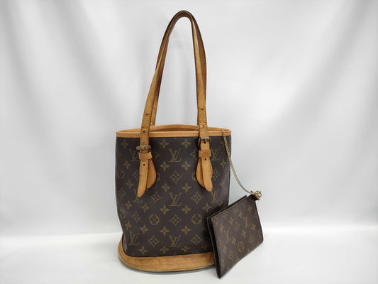 LOUIS VUITTON Monogram Bucket PM Tote Bag with Pouch
