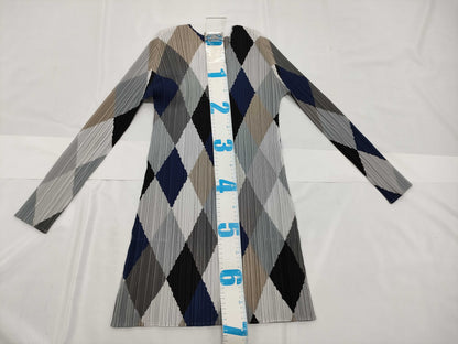 ISSEY MIYAKE Pleats Please Argyle Long Sleeve Top