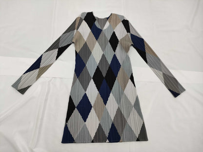 ISSEY MIYAKE Pleats Please Argyle Long Sleeve Top