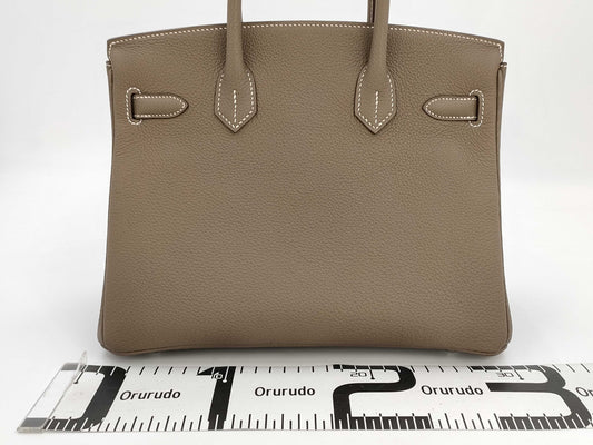 HERMES Birkin 30 Etoupe Silver Hardware Togo K Stamp Handbag