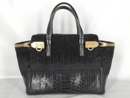 Salvatore Ferragamo Gancini Python/Suede Handbag