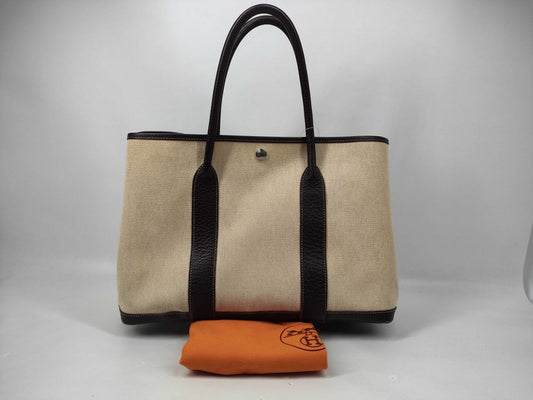 HERMES Garden Party Toile H Beige G Stamp Tote Bag