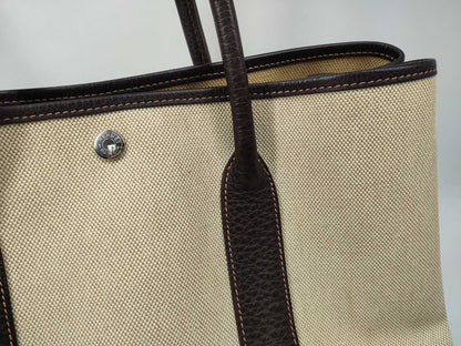 HERMES Garden Party Toile H Beige G Stamp Tote Bag