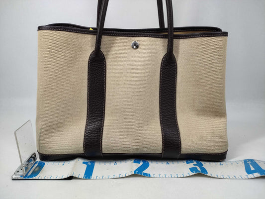HERMES Garden Party Toile H Beige G Stamp Tote Bag