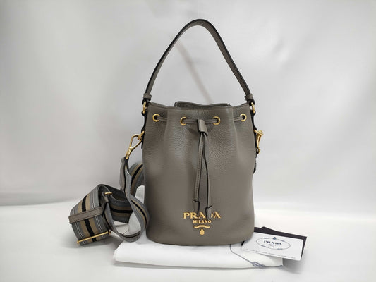 PRADA 1BE018 Vitello Dino Drawstring Bag Shoulder Bag