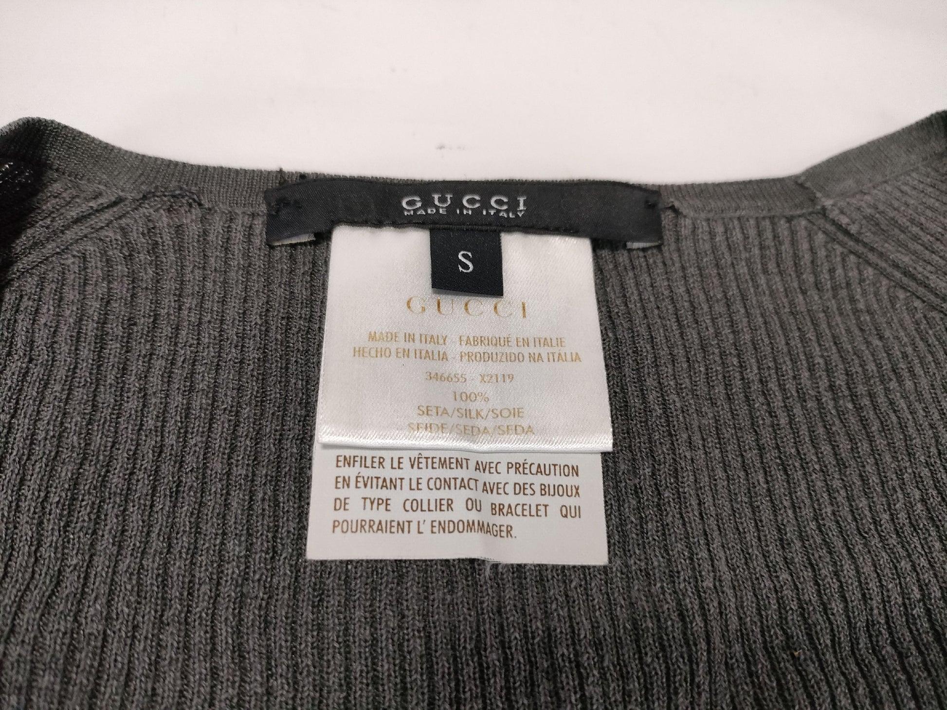 GUCCI Long Sleeve Metal Logo Silk Top