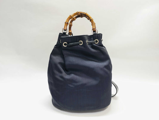 GUCCI Bamboo Nylon 2-Way Handbag 003・2854・0060・5 Black Shoulder Bag