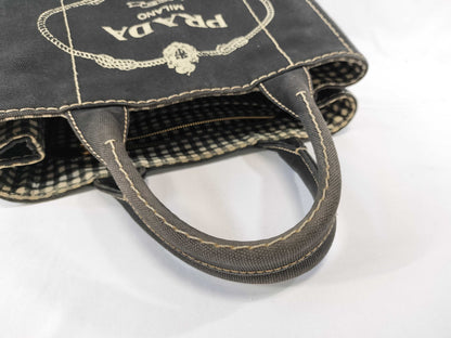 PRADA Canapa Denim Handbag Black 1BG439 Handbag