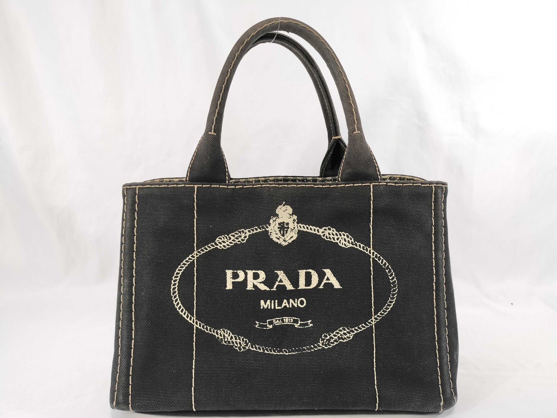 PRADA Canapa Denim Handbag Black 1BG439 Handbag