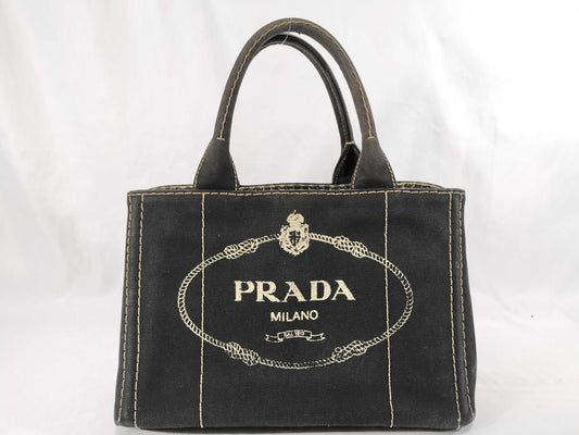 PRADA Canapa Denim Handbag Black 1BG439 Handbag