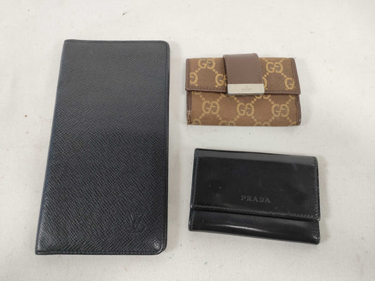 LOUIS VUITTON Taiga Prada/Gucci Billfold/Key Case Set Wallet