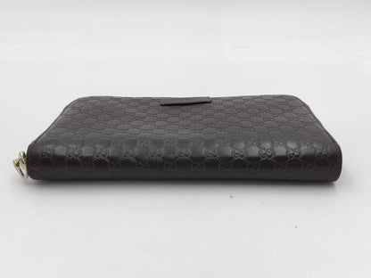 GUCCI Microsima GG Round Zip Wallet in Dark Brown