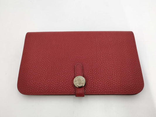 HERMES Dogon GM Large Red Wallet