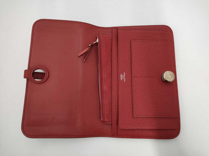 HERMES Dogon GM Large Red Wallet