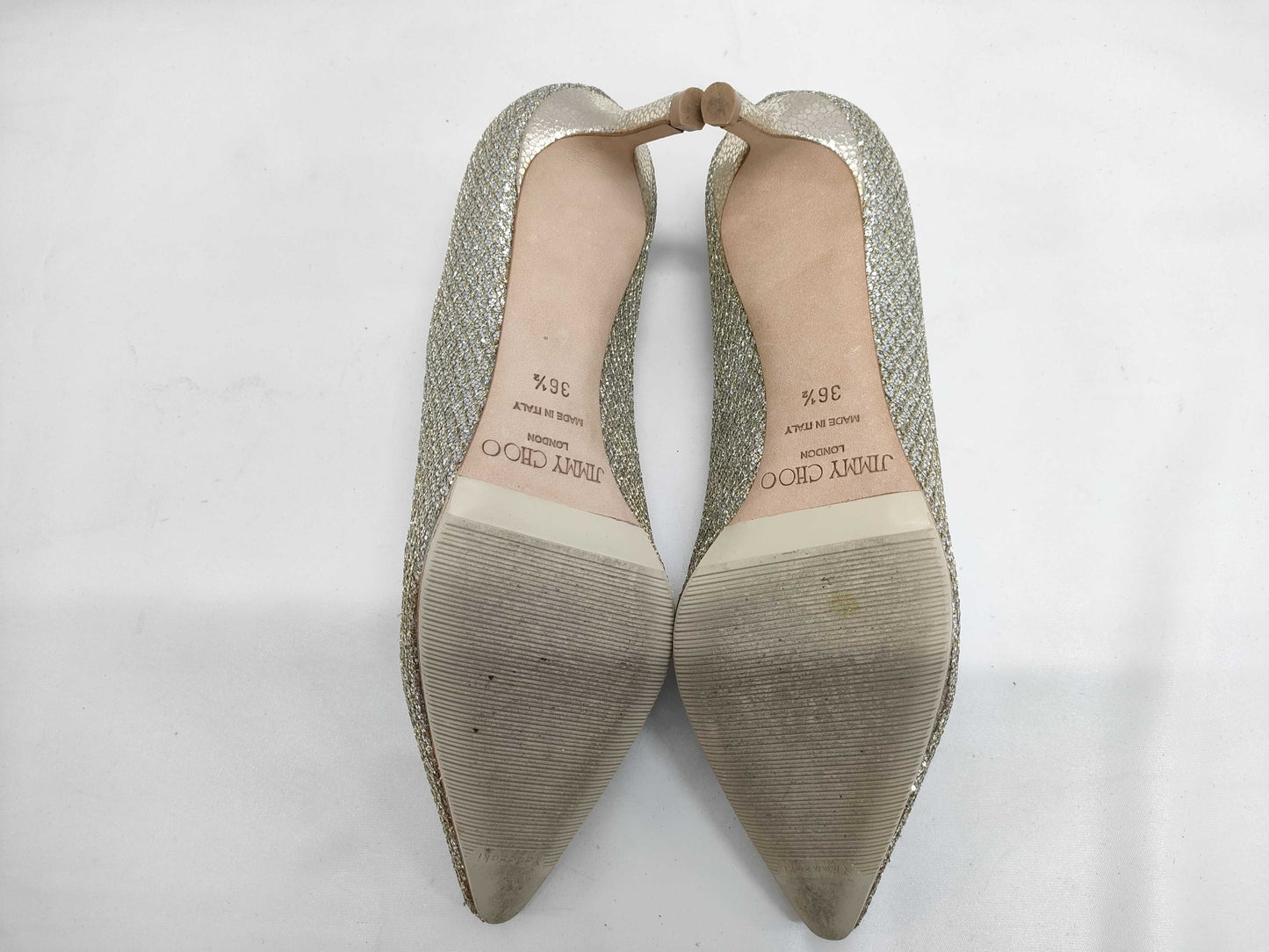 JIMMY CHOO glitter gold pumps