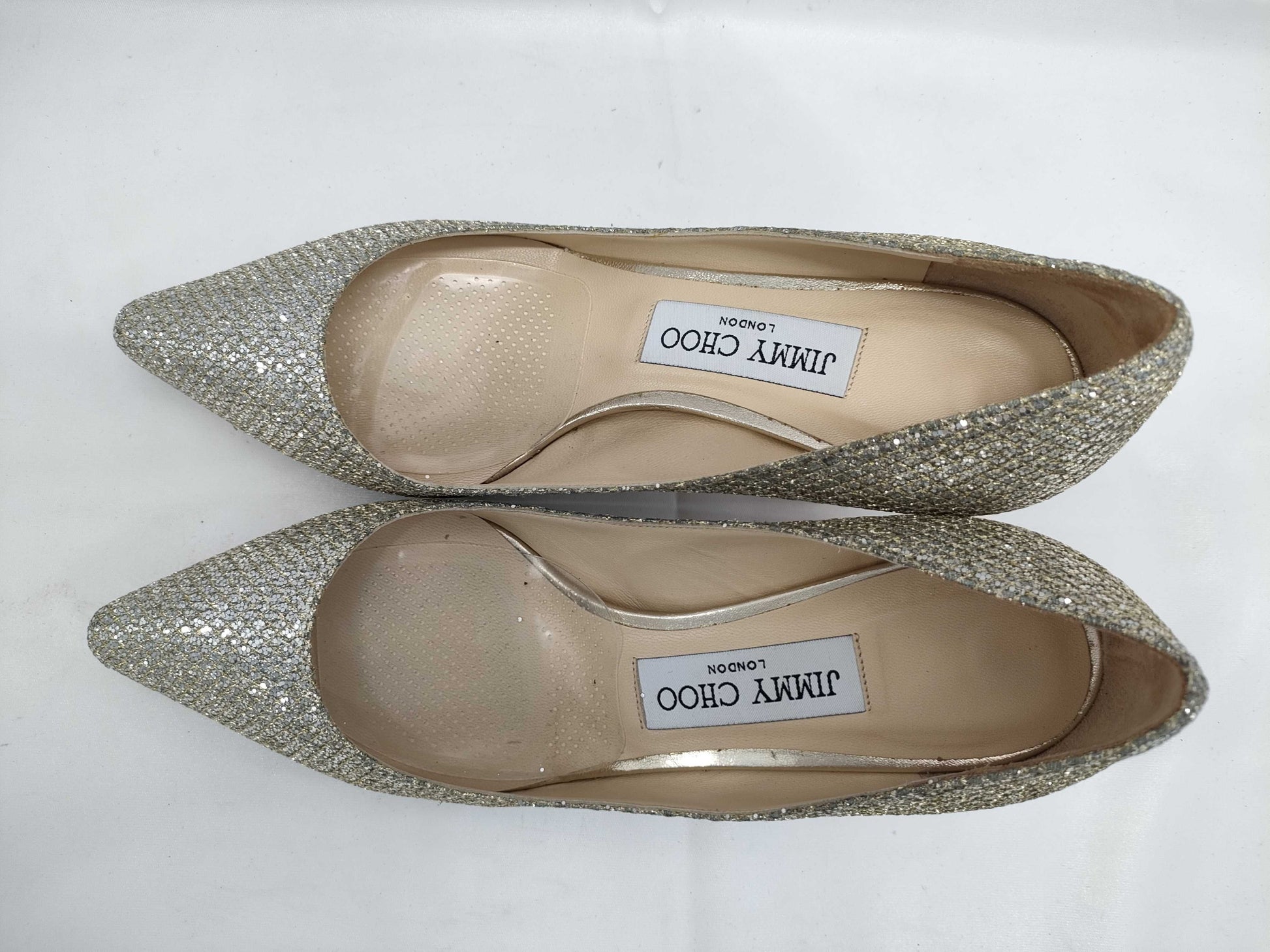 JIMMY CHOO glitter gold pumps