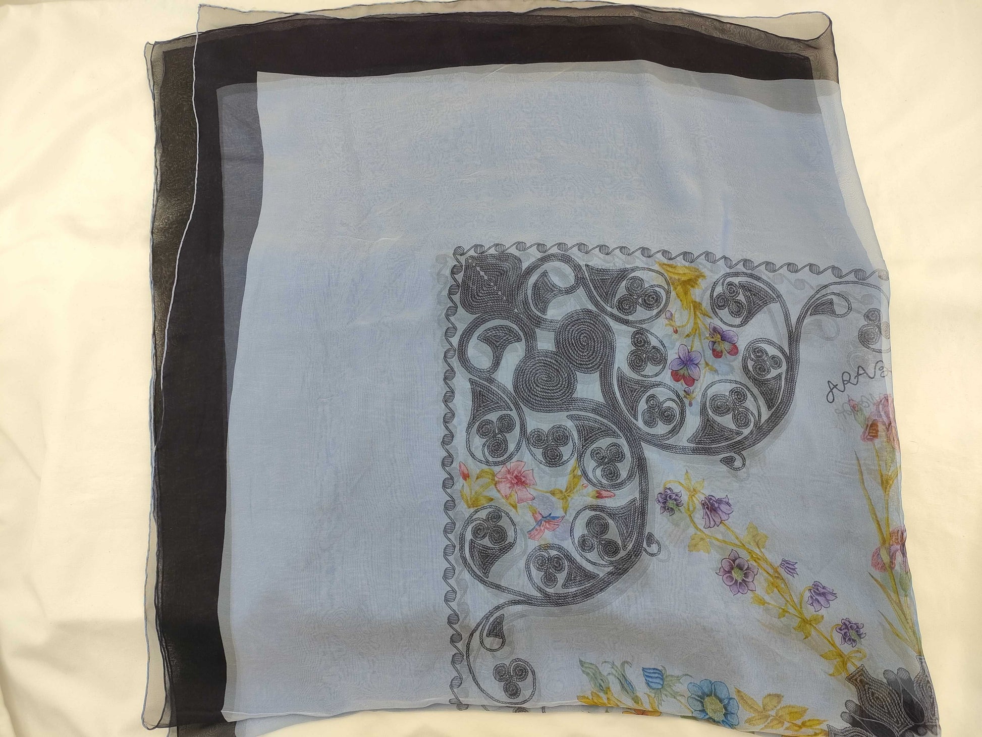HERMES Carré 140 Arabesque Scarf with Tag Removed, Blue
