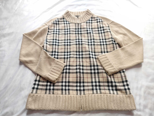 BURBERRY Black Label Nova Check Knit Zip-Up Top
