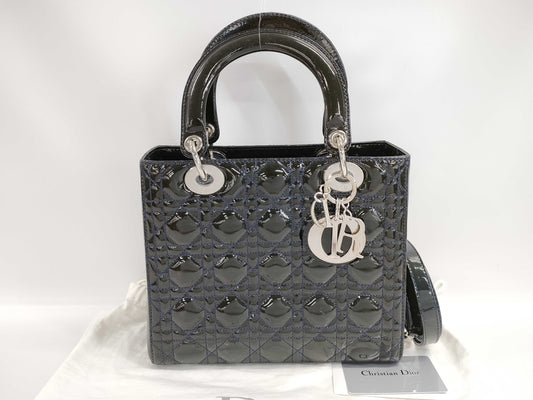 Dior Lady Dior Enamel 2-Way Handbag