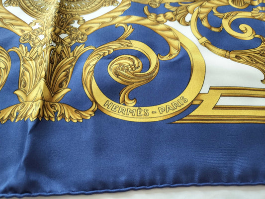 HERMES Carré LES TUILERIES Tuileries Garden Blue Scarf