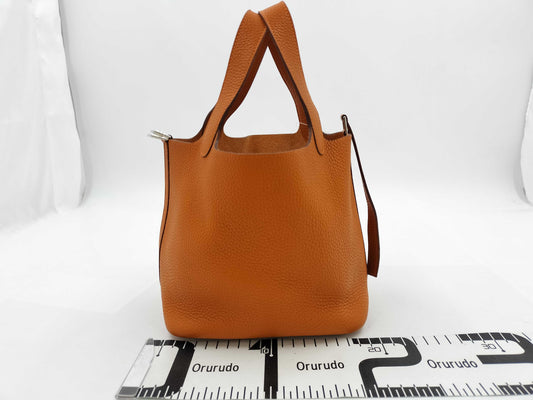 HERMES Picotin PM Togo Orange Handbag with Silver Hardware and K Stamp