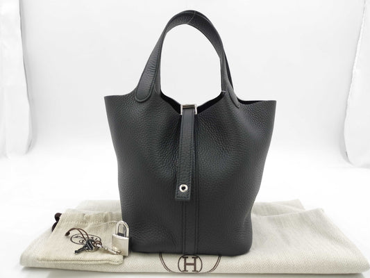 HERMES Picotin Picotin Lock PM Noir Handbag with Silver Hardware and K Stamp
