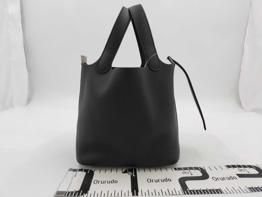 HERMES Picotin Picotin Lock PM Noir Handbag with Silver Hardware and K Stamp
