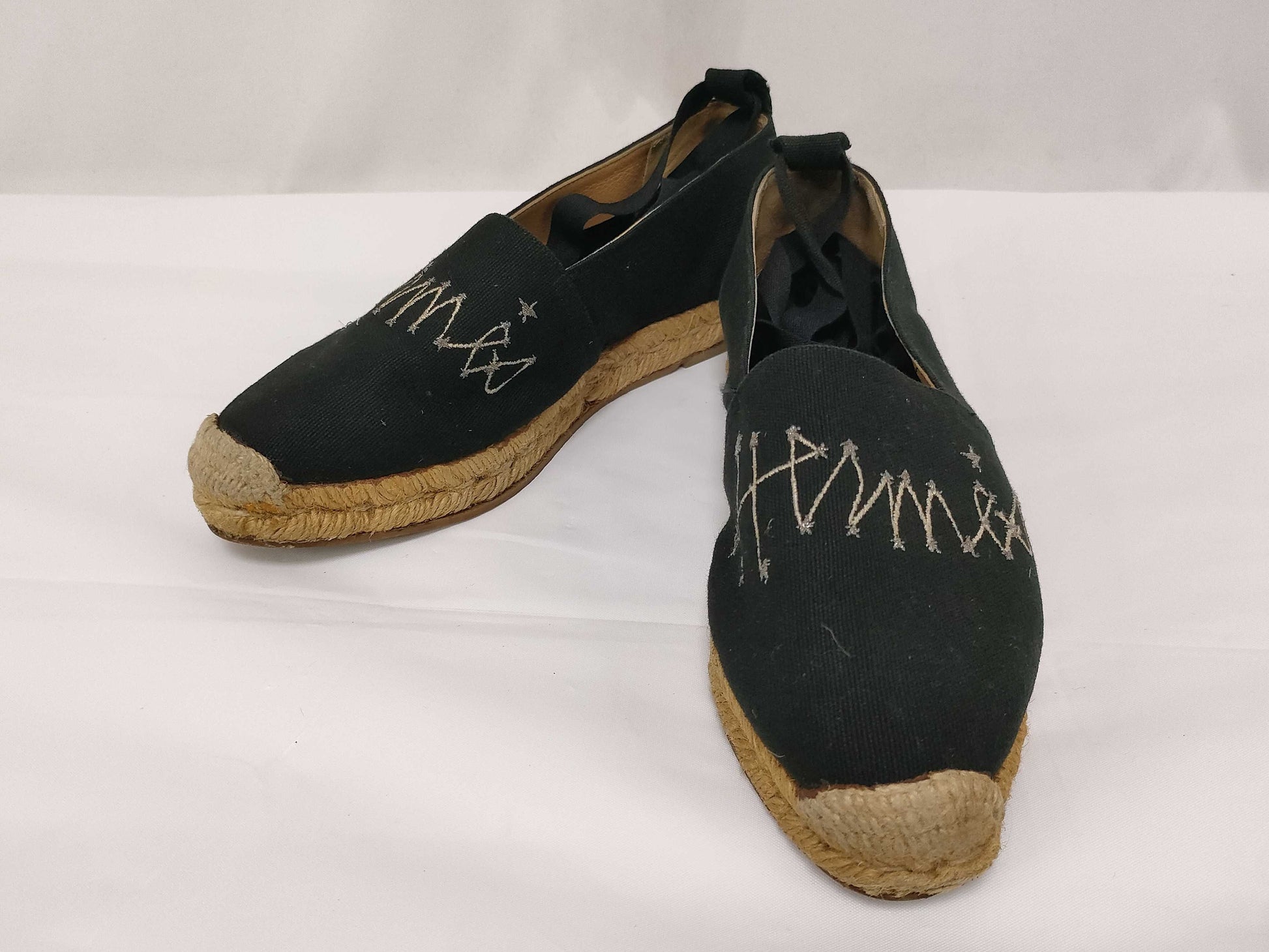 HERMES Espadrilles Lace-up Sandals with Hermes Logo Embroidery