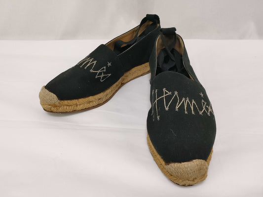 HERMES Espadrilles Lace-up Sandals with Hermes Logo Embroidery