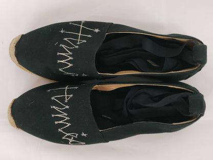 HERMES Espadrilles Lace-up Sandals with Hermes Logo Embroidery