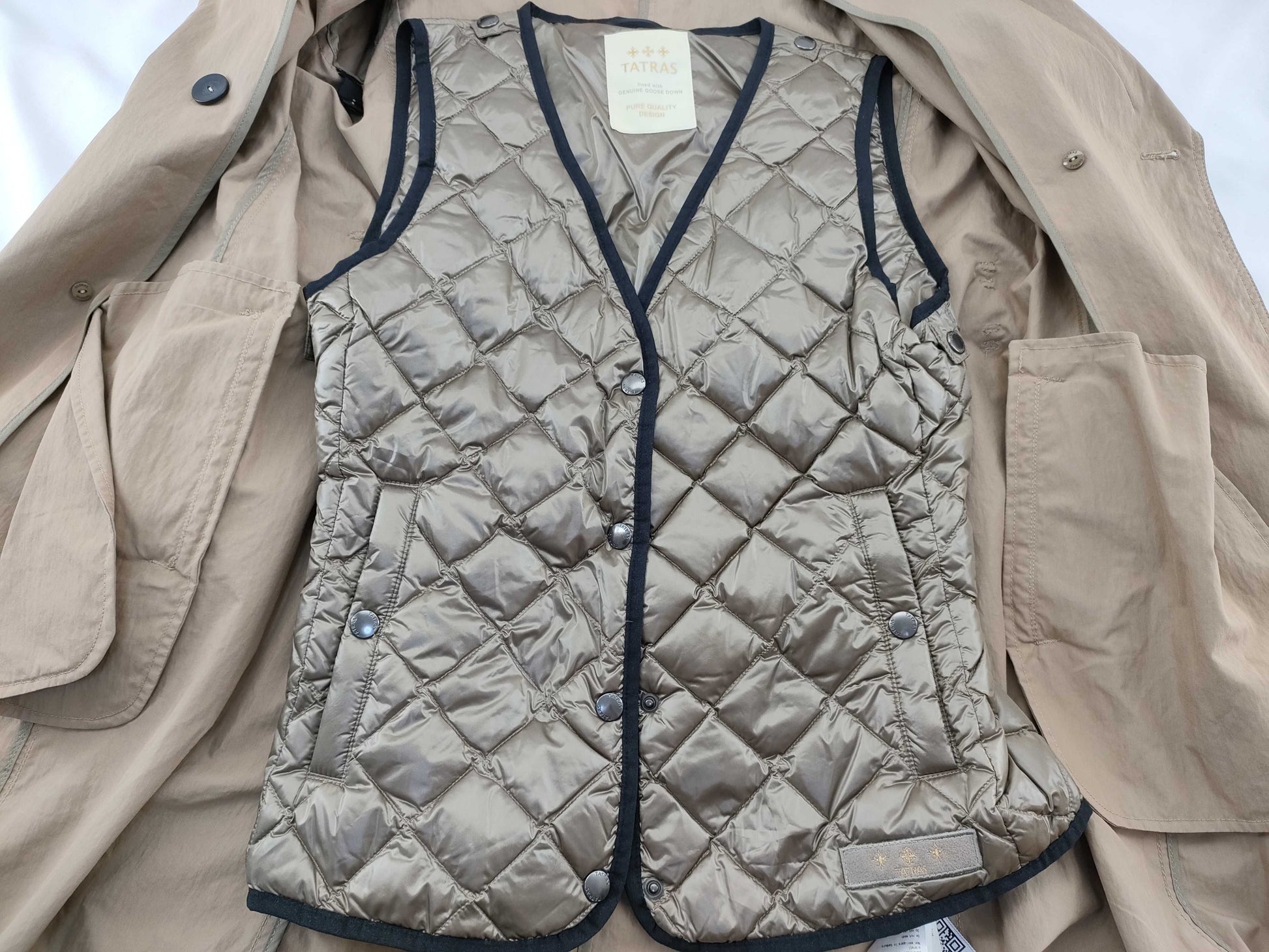 TATRAS: Beige trench coat with down vest