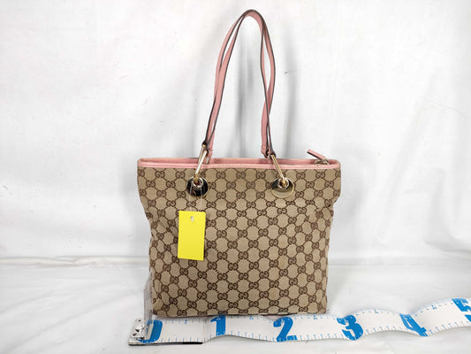 GUCCI GG Canvas 139552 Pink x Leather Tote Bag