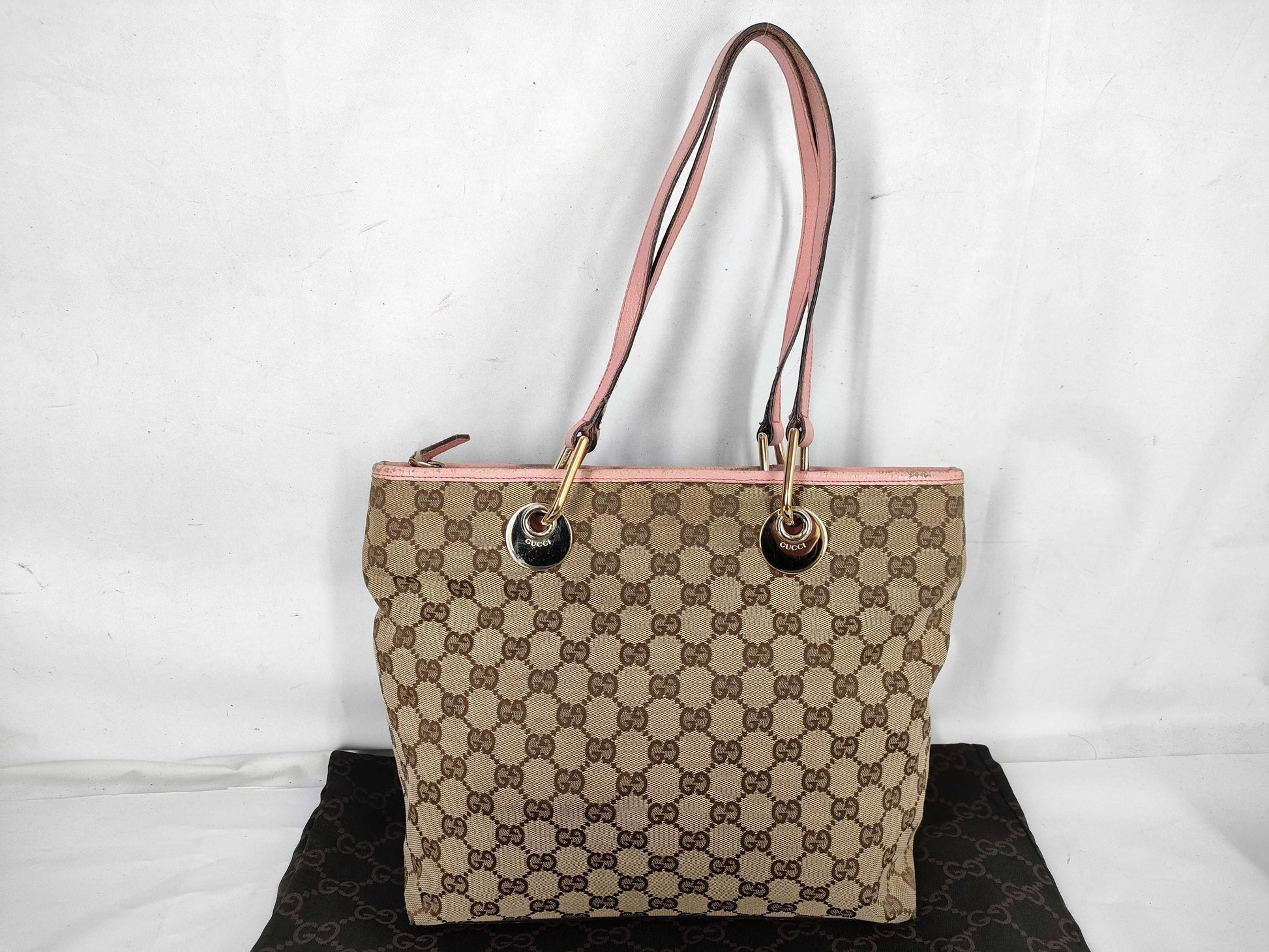 GUCCI GG Canvas 139552 Pink x Leather Tote Bag