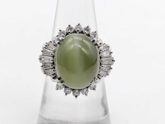 Nephrite Cat's Eye 9.60ct D0.80ct PT900 12.3g Ring 