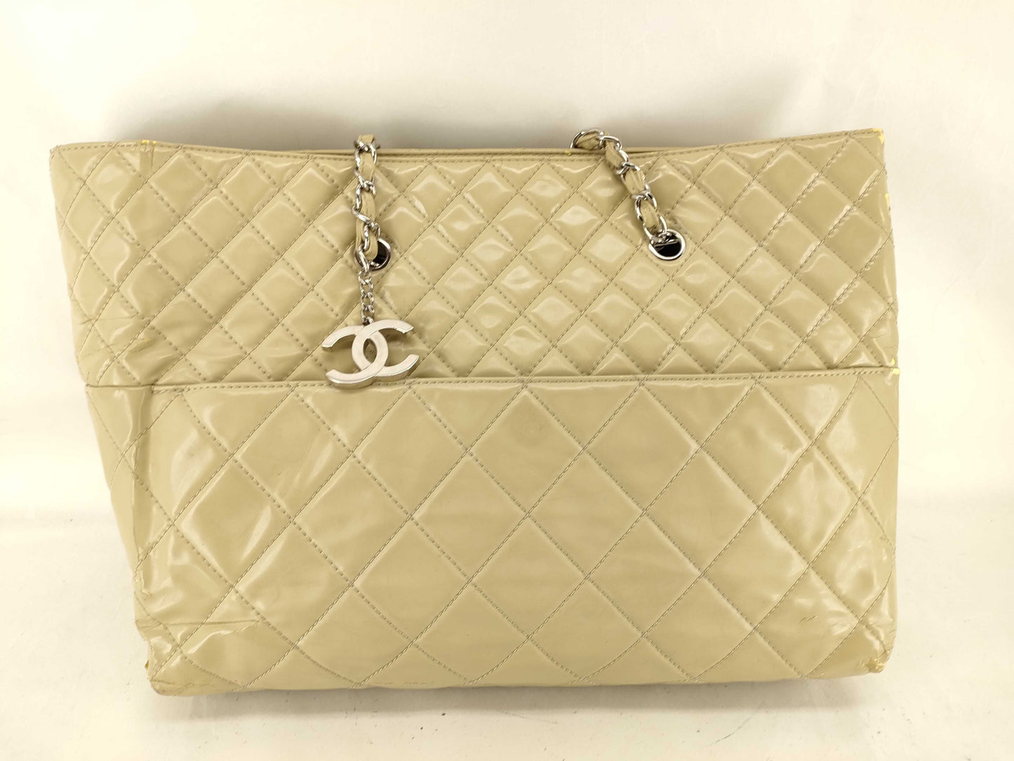 CHANEL Patent/Chain Tote Bag