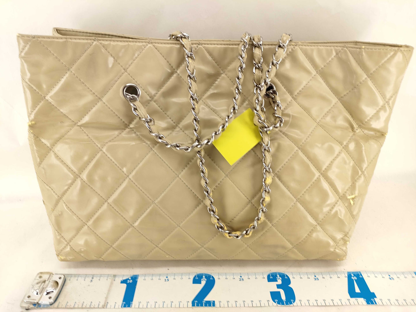CHANEL Patent/Chain Tote Bag