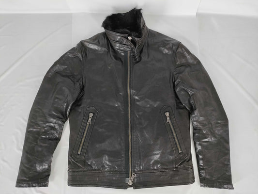 BURBERRY BLACK LABEL Black Label Single Rider Jacket, Sheepskin/Cowhide/Rabbit Leather