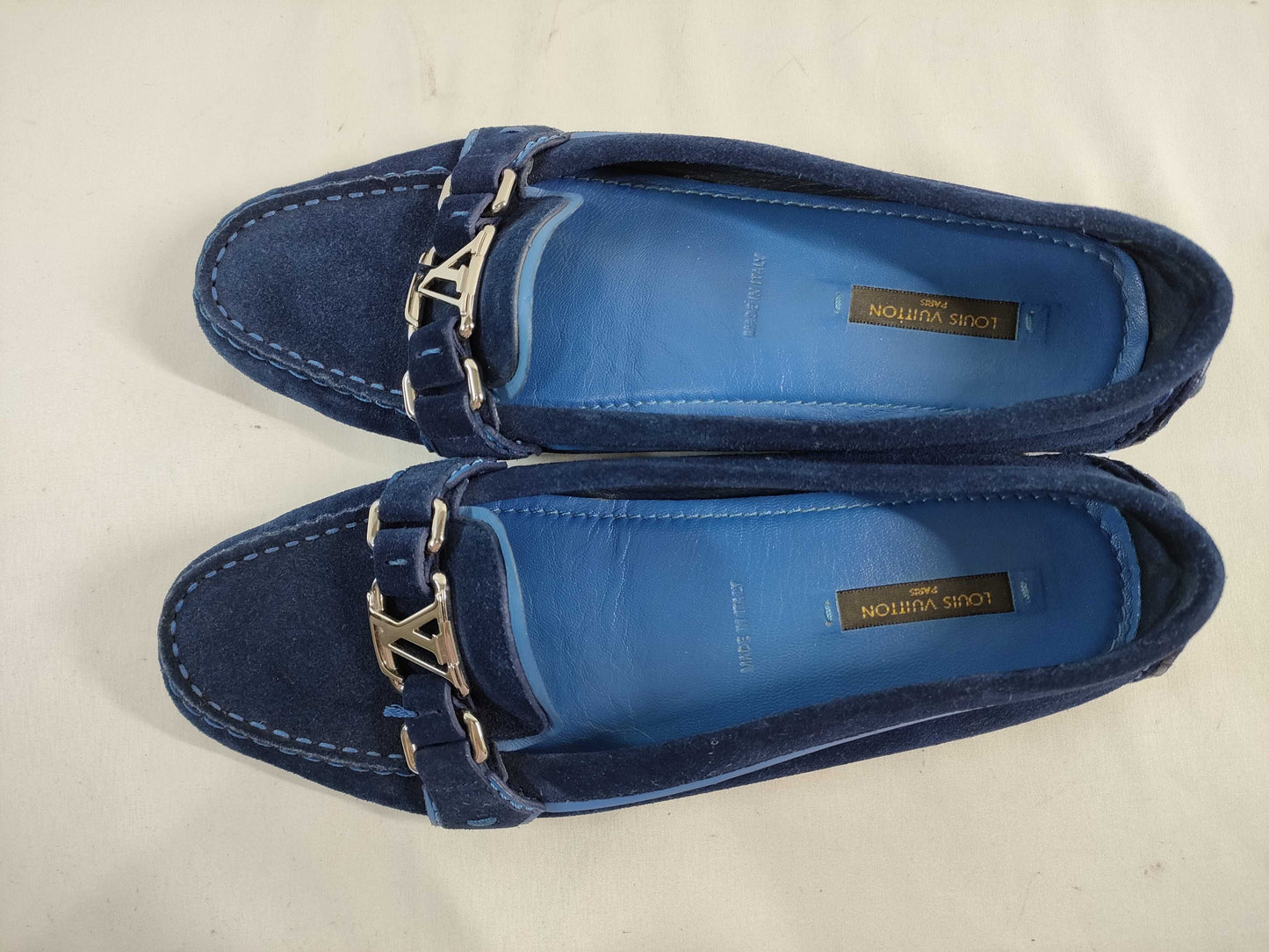 LOUIS VUITTON ND1105/M37/Driving Shoes/Blue/Silver Hardware Pumps