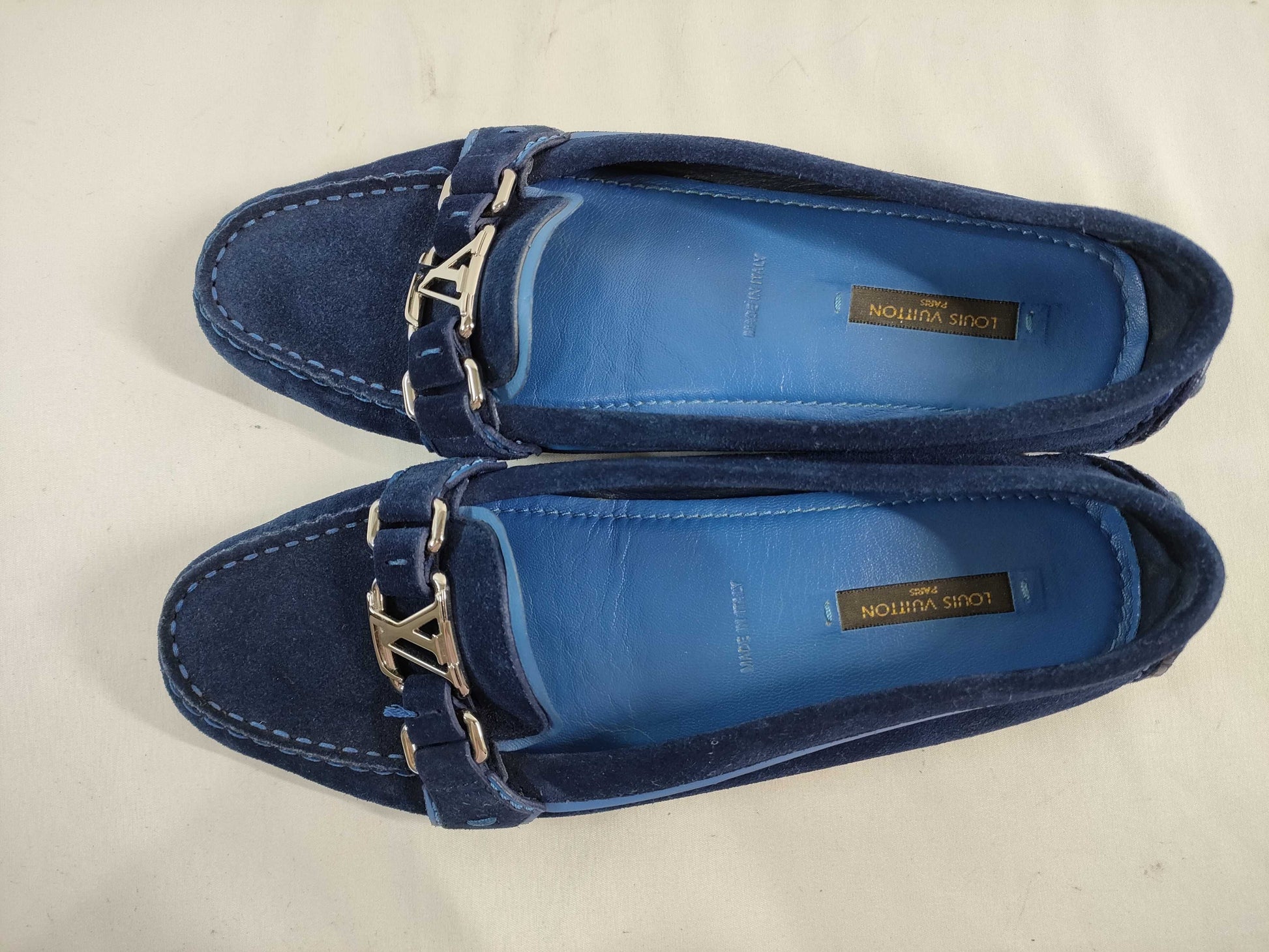 LOUIS VUITTON ND1105/M37/Driving Shoes/Blue/Silver Hardware Pumps