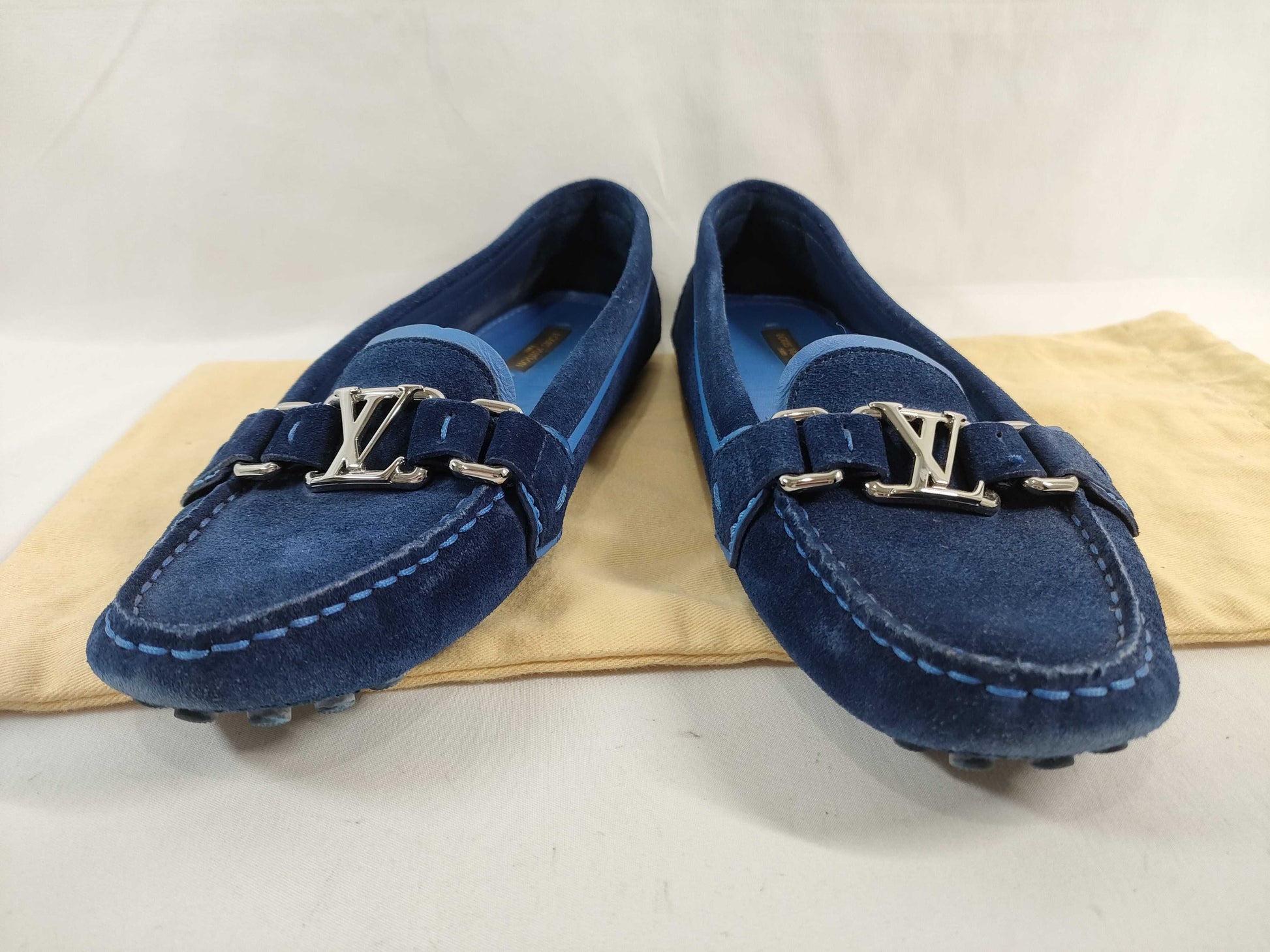 LOUIS VUITTON ND1105/M37/Driving Shoes/Blue/Silver Hardware Pumps