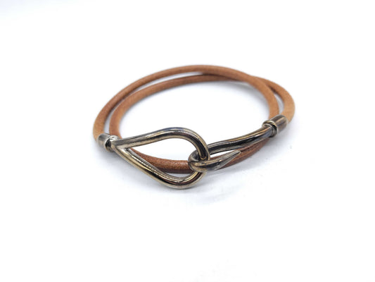 HERMES Leather Double Bracelet Bracelet Bangle