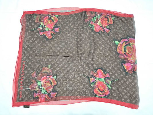 LOUIS VUITTON Rose Flower Print Scarf