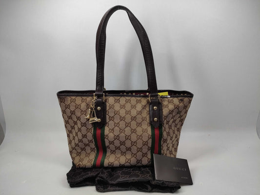 GUCCI GG Canvas Sherry Line Tote Bag