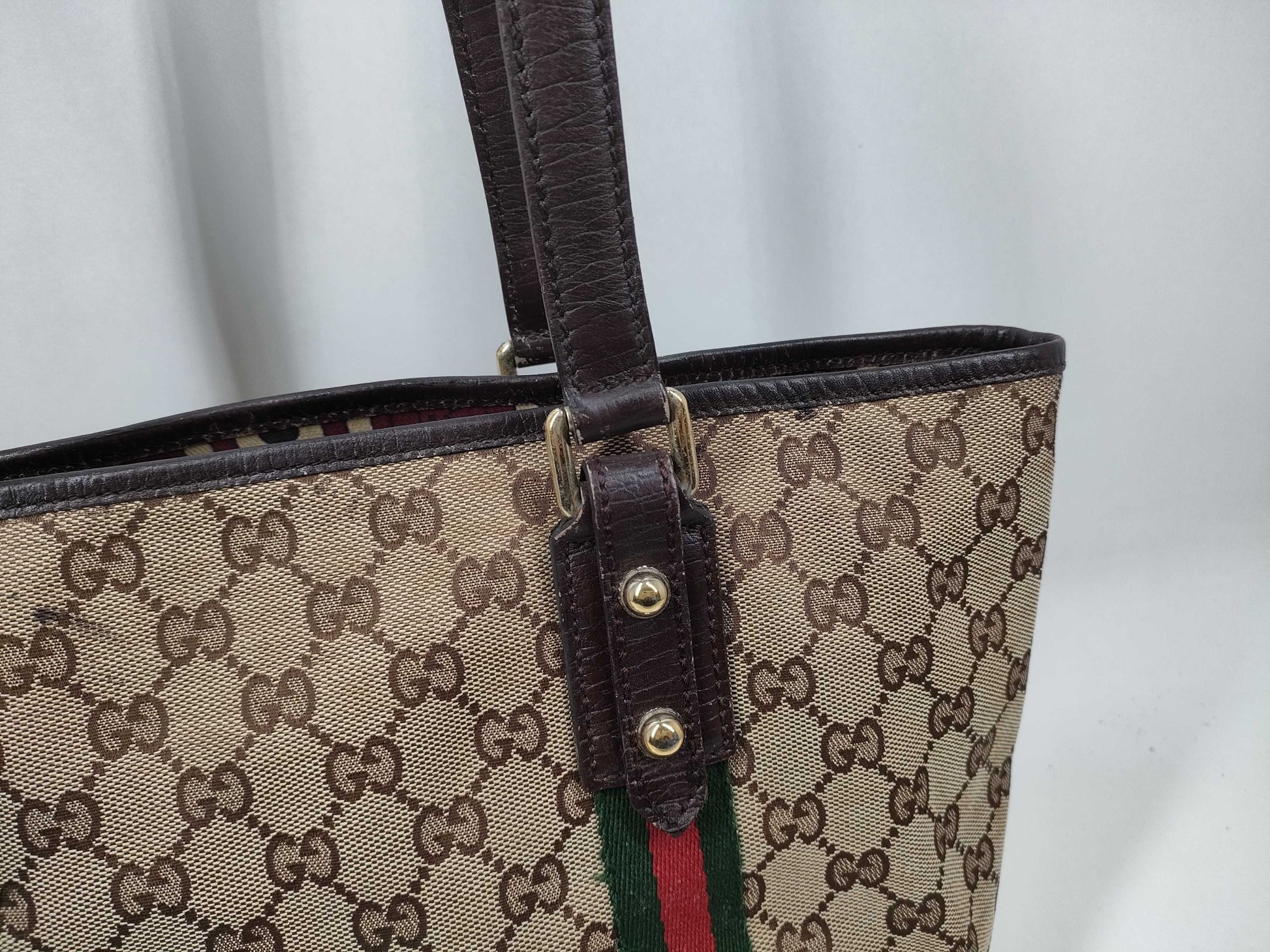 GUCCI GG Canvas Sherry Line Tote Bag