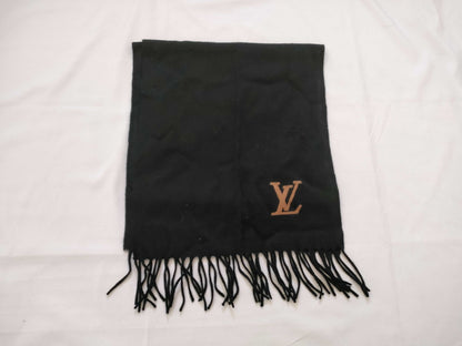 LOUIS VUITTON Cashmere Logo Scarf Black Other Accessories