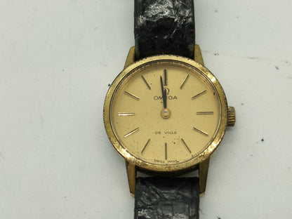OMEGA De Ville SS/GP/Leather/Hand-Wound Women's Watch